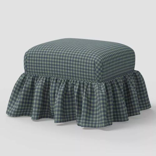 Laura Ruffled Skirt Ottoman in Whitaker Gingham Spruce - Threshold™ designed with Studio McGee | Small living rooms cottage, Cottage style small sitting room, Small cottage guest room ideas