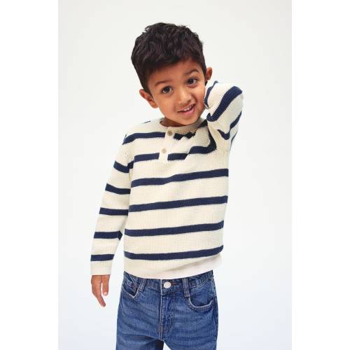 WAFFLE-KNIT HENLEY SWEATER
