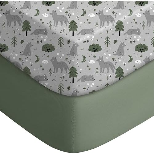 Yoofoss 2-Pack Baby Crib Sheets for Boys 52x28 (Green+Fox)