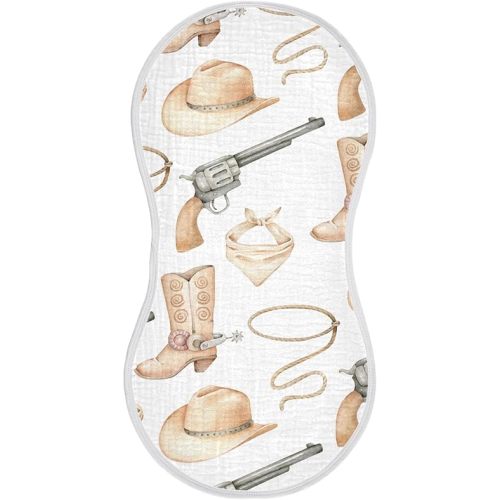 Western Cowboy Hat Print Muslin Burp Cloth for Baby Washcloths Cotton Burping Rags 22 x 11 in Soft and Absorbent Newborn Face Towels 2 Pack