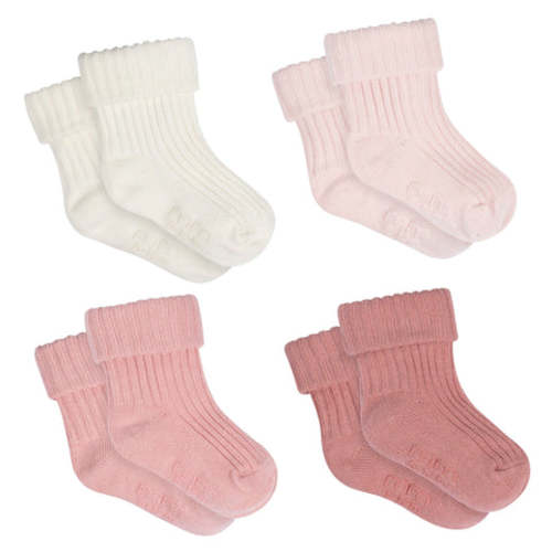 4-Pack Baby Girls Pink Rolled Cuff Ribbed Socks