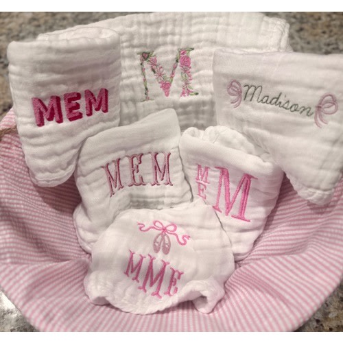 Burp Cloth Package for Baby Girl • Personalized Embroidered Monogram