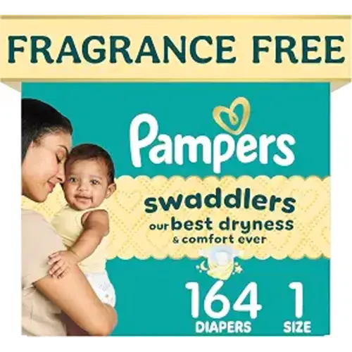 Pampers Swaddlers Diapers, Size 1 (8-14 lbs), 164 Count, Fragrance Free, Hypoallergenic, Absorbent, Pediatrician Recommended, Skin Safe