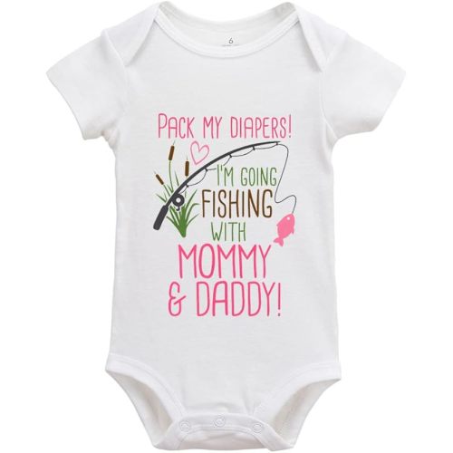 Pack My Diapers Im Going Fishing with Mommy and Daddy Baby Newborn Organic Bodysuit