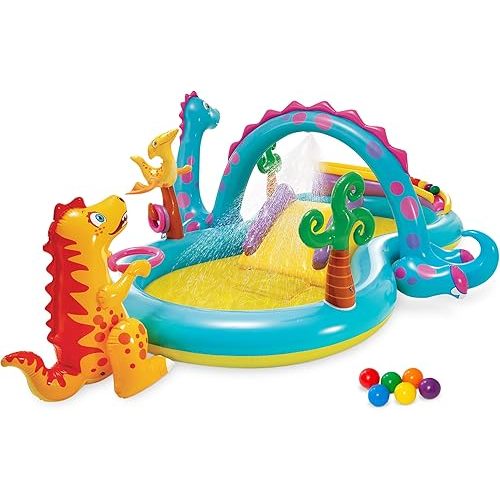 Intex 11' x 7.5' x 44" Dinoland Play Center Kiddie Inflatable Outdoor Swimming Pool