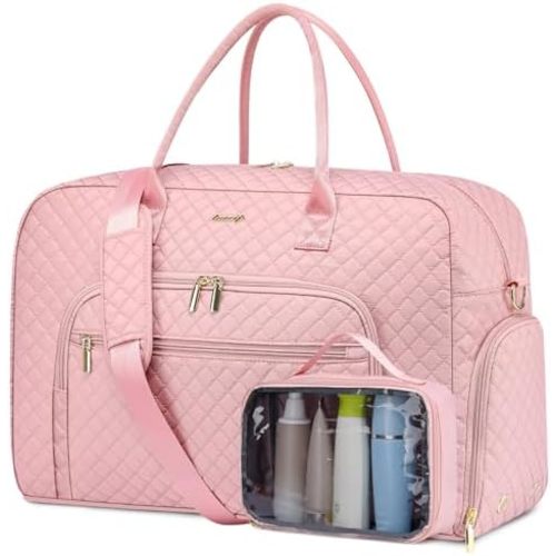 Travel Duffle Weekender Bags for Women - Weekend Bag Women with Shoe Compartment Carry On Overnight Bag with Toiletry Bag Duffel Bags Wet Pocket for Gym Hospital Bags for Labor and Delivery Pink