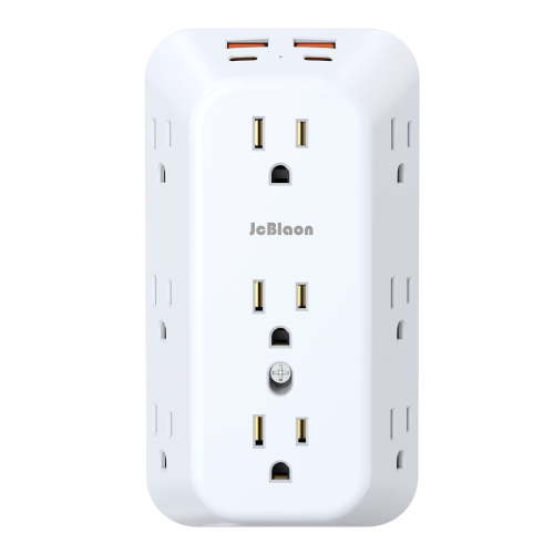 USB Wall Charger Surge Protector 9 Outlet Extender with 4 USB Charging Ports (2 USB C Outlet) 4 Sided 1050J Power Strip Multi Plug Outlets Wall Adapter Spaced for Home Travel Office
