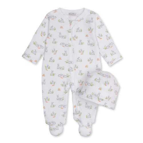 Baby Bunny Patch Silver Zip Footie & Hat Set