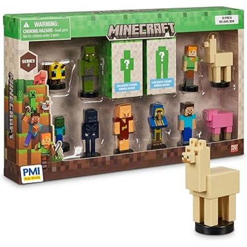 P.M.I. Minecraft 3D Stampers Series 2 Collector Set – Officially Licensed Minecraft Mini Figures 12 Character Stampers with Steve, Alex, Piglin, Zombie, Bee & 2 Mystery Characters