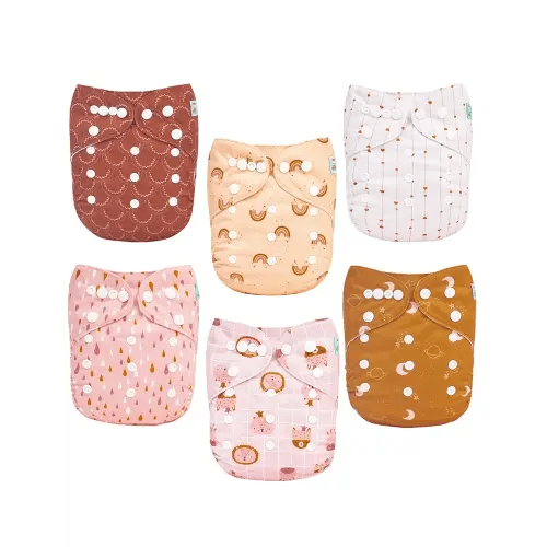 ALVABABY Baby Cloth Diaper 6 Pack with 12 Inserts One Size Cloth Diaper Covers Adjustable Washable Reusable for Baby Girls and Boys