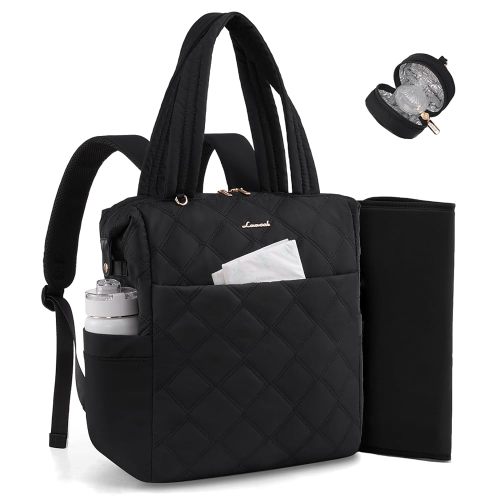 LOVEVOOK Diaper Bag Backpack,Diaper Bag Tote for Mom Dad with Changing Pad,Insulated Pockets, Convertible Lightweight Mom Backpack with Pacifier Case（Black）