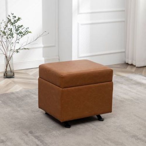WOVENBYRD 25" Wide Rectangle Gliding Ottoman Light Tan: Upholstered Polyester, Plywood Frame, No Assembly Required