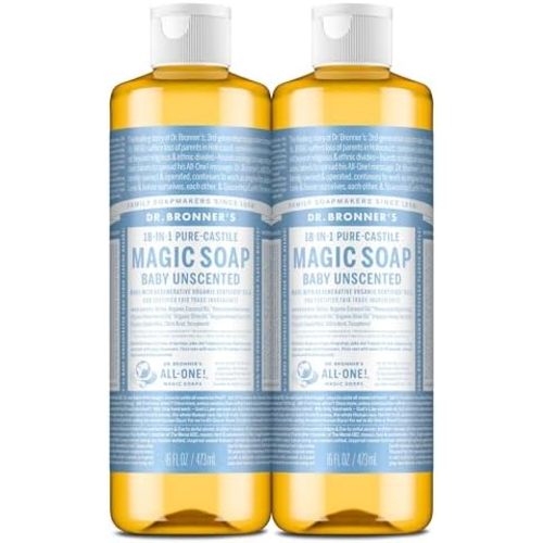 Dr. Bronner's Baby Unscented Pure-Castile Liquid Soap, No Fragrance, 16 oz, 2-Pack