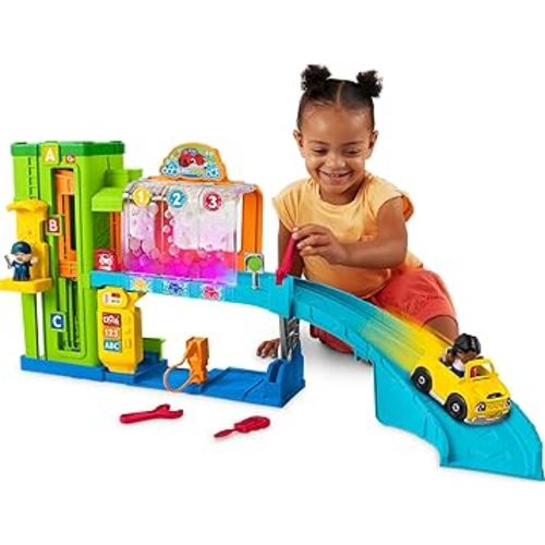 Fisher-Price Little People Toddler Toy Light-Up Learning Garage Playset with Smart Stages, Car & Ramp for Pretend Play Kids Ages 1+ Years