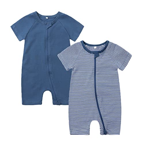 Feidoog Baby Boys 2Pack Rompers Summer Short Sleeve 2 Way Zipper One-Piece Romper Jumpsuit Sleep and Play