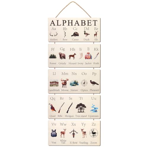 Lumncomfor Wooden Hunting Alphabet Signs Rustic Wilderness ABC Wall Decor | for Nursery Woodland ABC's Educational Plaques​ for Cabin Man Cave Baby Boy Room Classroom Home Decor