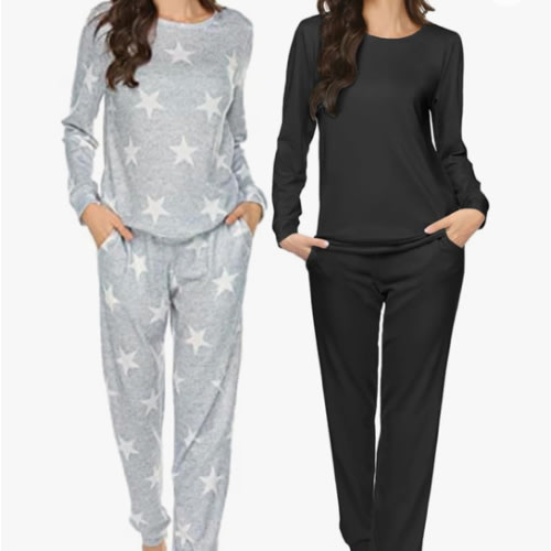 Ekouaer 2 Pack Women's Pajama Set Long Sleeve Top With Jogger Pants Lounge Sets Sleepwear Loungewear with Pockets