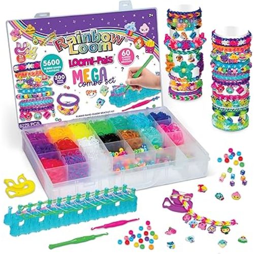 Rainbow Loom® Loomi-Pals™ MEGA Set, Features 60 Cute Assorted LP Charms, The New RL2.0, Happy Looms, Hooks, Alpha & Pony Beads, 5600 Colorful Bands All in a Carrying Case for Boys and Girls 7+