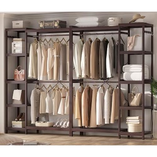 Bamboo Closet System Set of 2, 41.4” Wide Clothing Rack Espresso