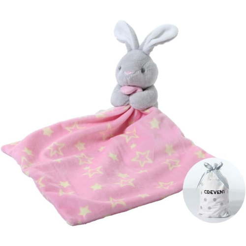 CREVENT Cozy Plush Baby Security Blanket Loveys for Baby Girls with Animal Face, Baby Shower/Birthday Gifts for Newborns Infant Toddler (Hugging Bunny)