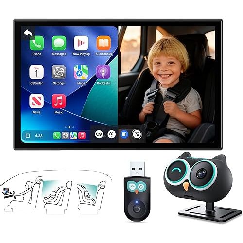 OTTOCAST Cabin Care Adapter 2026,2-in-1 Baby Car Camera & Wireless CarPlay Adapter-No Extra Screen Needed,1080P Car Baby Monitor for No-Glow Night Vision,150°Wide Angle,Plug&Play,2 Mount Types