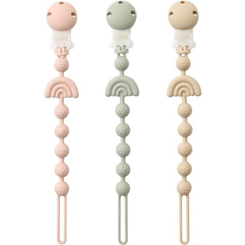 Baby Pacifier Clips One Piece Binky Clip Holder Silicone Teether Clip Pacifier Straps with Clip Baby Teether Toys for Boys and Girls Set of 3 Andy Bear-Ivory+Sage+Blush