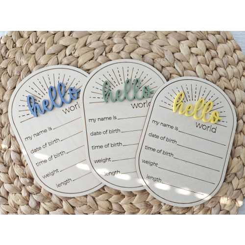 Hello World Birth Announcement | Newborn Baby Name Sign | Birth Announcement Plaque | Sunshine Baby Arrival Hospital Sign