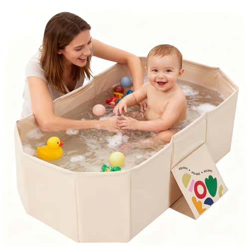 Foldable Baby Bathtub, RONBEI Collapsible Baby Bath Tube Portable Toddler Newborn Bathtub for Shower, Newborn Infant Bathtub with Non-Slip Base