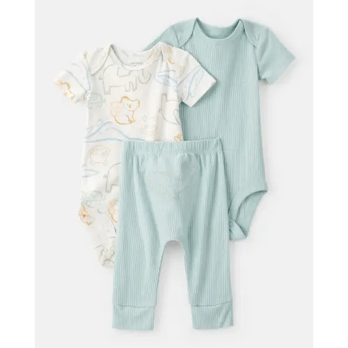Baby 3-Piece Animal Bodysuits & Pant Set - Blue/White | Carter's