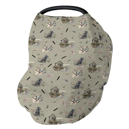 Vintage Duck Hunting Hunter Car Seat Cover for Babies Retro Mallard Ducks Dogs Farmhouse Stretchy 5-in-1 Cover Adjustable Infant Carseat Cover Canopy Wild Bird Breathable Nursing Cover-Up