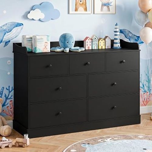 Kids Dresser Cabinet with 7 Drawers, Black Chest of Drawers