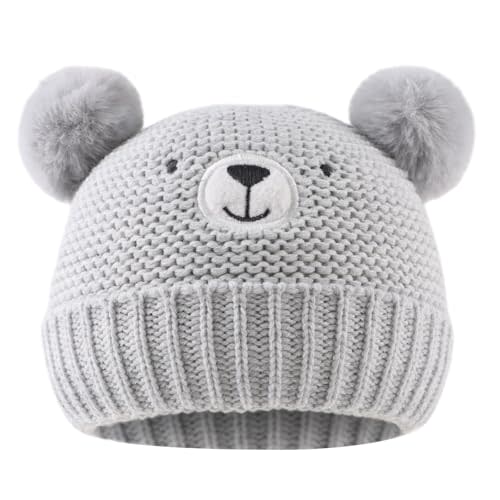 JANGANNSA Cute Bear Baby Beanie Pompom Baby Boys Hat Infant Toddler Winter Knitted Beanies for Girls