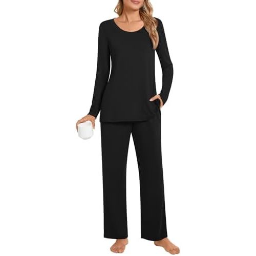 POPYOUNG Women's Pajama Sets Long Sleeve Pjs 2 Piece Fall & Winter Lounge Sleepwear Sets with Pockets