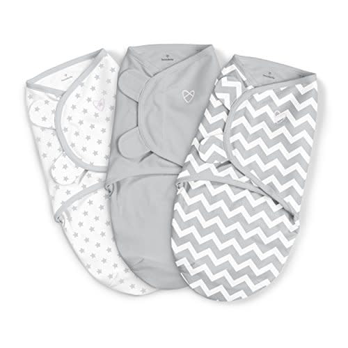 SwaddleMe Original Pack of 3 Swaddle, Grey Chevron Stars, Small/Medium (0-3) Months