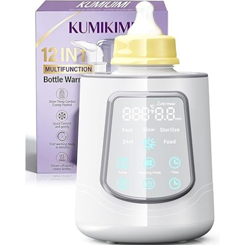 12 in 1 Fast Baby Bottle Warmer with Even Heating No Hot Spots, Night Mode, Sterili-zing, Constant Temp Milk Warmer for Breastmilk & Formula, Fits All Bottles Grey