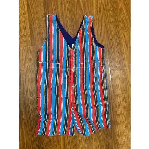 VTG Colorful Striped Baby Romper Overalls Button front Size 24M