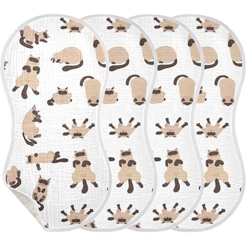 Sleeping Cats Siamese Colorpoint Cat Muslin Burp Cloths for Baby 4 Pack 100% Cotton Baby Washcloths Bibs for Boy Girl