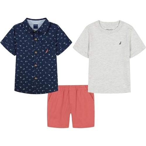Nautica boys 3pc Shirt Short Set