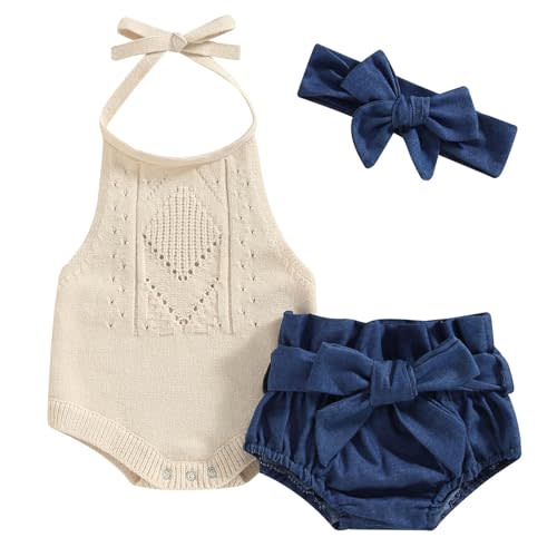 TheFound Toddler Baby Girls Knitted Outfit Tie-up Tank Top Elastic Waist Flower Shorts Summer Clothes 6 12 18 24 Months 2t 3t