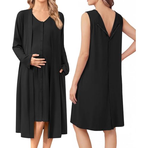 Ekouaer Labor and Delivery Gown and Robe Set for Hospital Nursing Nightgown