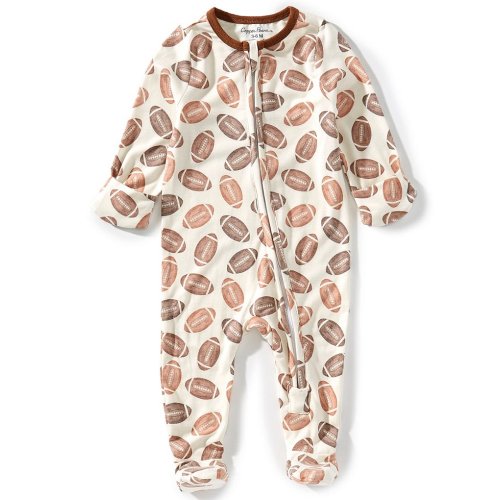 Copper Pearl Baby Boys Blitz Football Print Long Sleeve Zip Front Footie