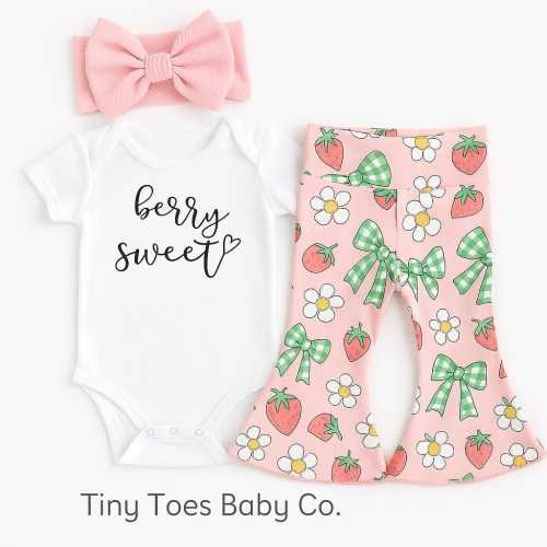 Strawberry Baby Bell Bottom Set: Berry Sweet Bodysuit & Bow
