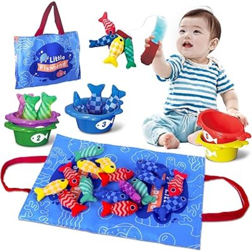 Baby Toys for 1 Year Old - Fishing Game for Toddlers 1-3, Montessori Toy for Toddler kids Number Counting, Color Sorting, Shape Learning, 22PCS Fishing Toy Gift for 1 2 3 Years Old Boy Girl Birthday