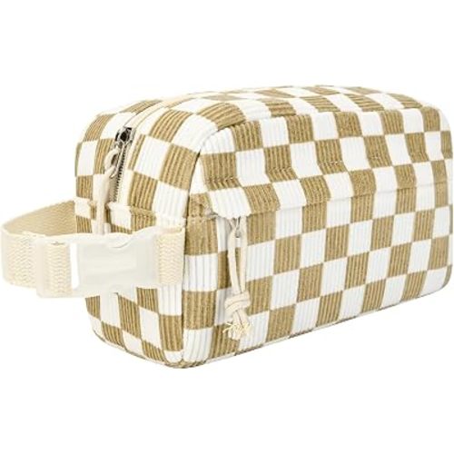 Small Insulated Snack Bag Lunch Bag for Kids Lunch Box for Women/Men, Collapsible [3L/5-Can] Reusable Lunch Bag Cooler Bag for Bottle with Handle Buckle for Work/School, Khaki Checkered