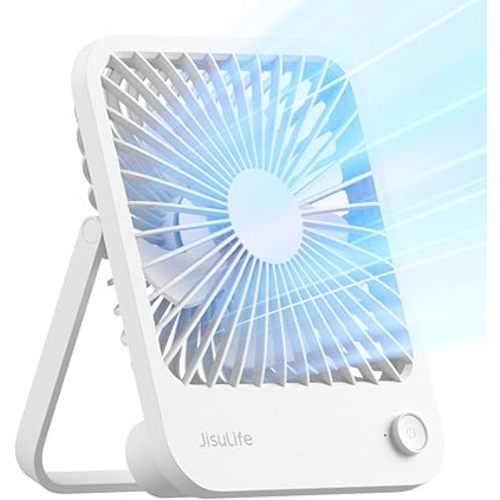 JISULIFE Desk Fan Battery Rechargeable, 4500mAh 180°Foldable Portable Personal Fan, 4 Speeds Adjustable Long Battery-life for Home Office Travel Outdoor Gifts for Women Men-White