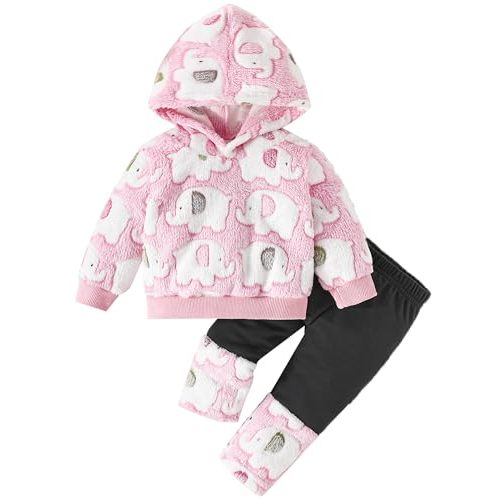 Jecson Toddler Girl Clothes Baby Girl Fleece Hoodie Outfits Thick Thermal Winter Leggings 2Pcs Clothing Sets 6M-4T