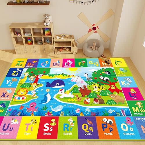 Baby Play Mat for Floor, ABC Kids Play Mat Super Soft Plush Surface Kids Rugs for Playroom, Foldable Kids Rug Mat for Baby Toddler Infants Crawling Playing (59 X 39.4 INCH)
