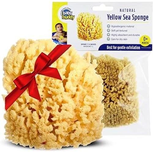 Baby Buddy Natural Yellow Sea Sponge, Newborn Bath Time Essential, Soft and Gentle for Tender Skin, Hypoallergenic and Biodegradable, 1 pack