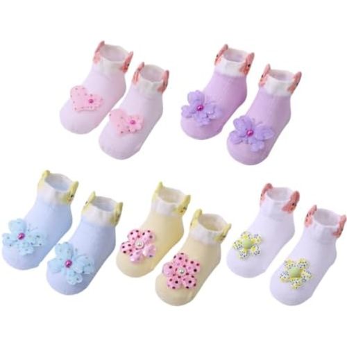 5 Packs Newborn Baby Girls Socks Toddler Princess Ankle Socks for Girl