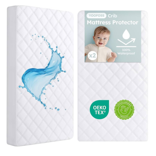 Yoofoss Waterproof Crib Mattress Protector 2 Pack, Quilted Crib Mattress Pad Cover Ultra Soft and Breathable, Machine Washable Toddler Mattress Protector for Standard Baby Crib Size 52''x28''